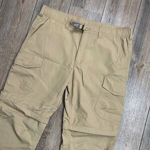 Eddie Bauer Travex Convertible Cargo Hiking Pant Mens 38x32 Tan Ripstop Belted